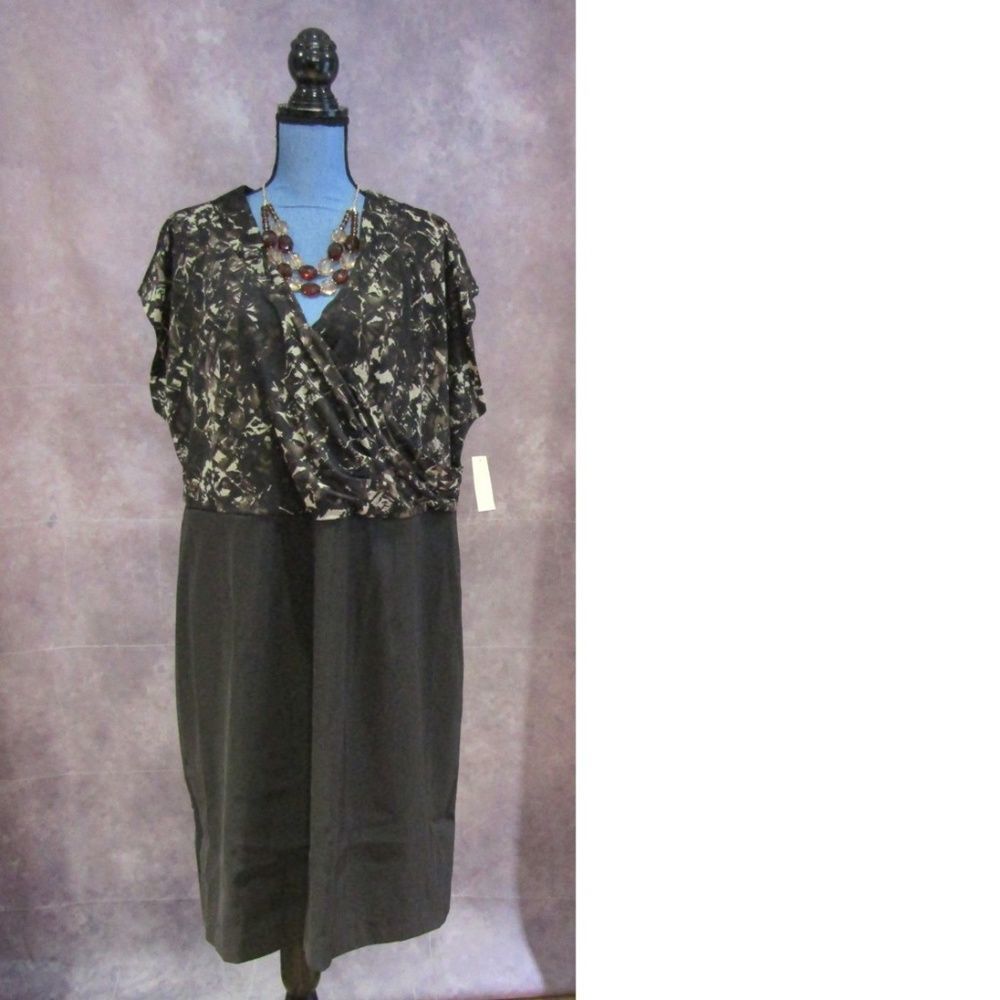 NEW Coldwater Creek Brown & Tan Surplice Dress 22